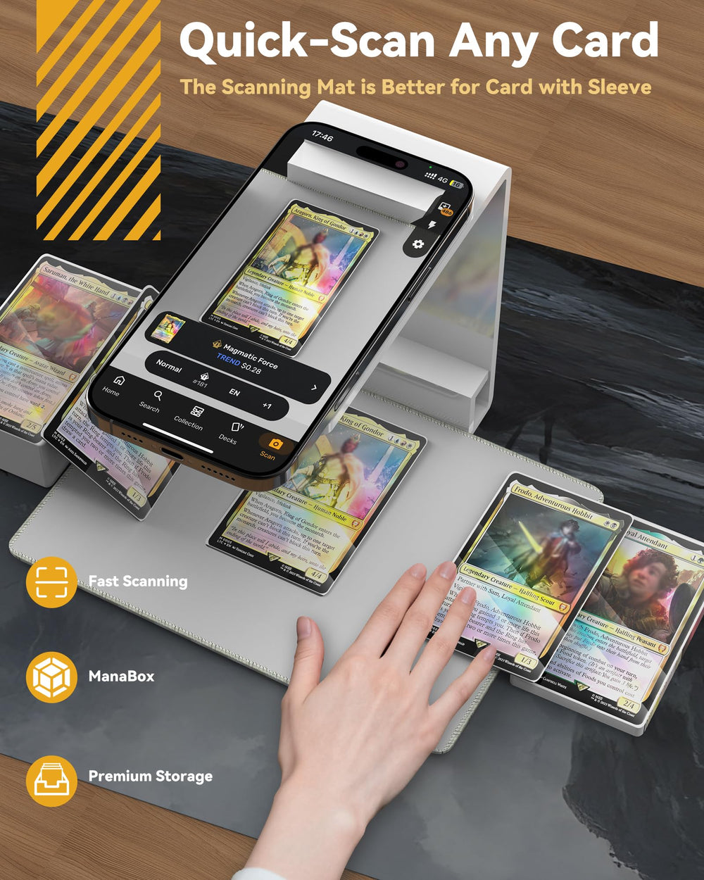SFAED Card Scanner Stand sleeved cards scanning with mouse pad support.