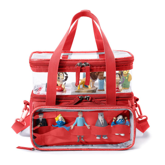 SFYBYHEART double-layer carrying case with magnetic base top keeps figures standing securely.