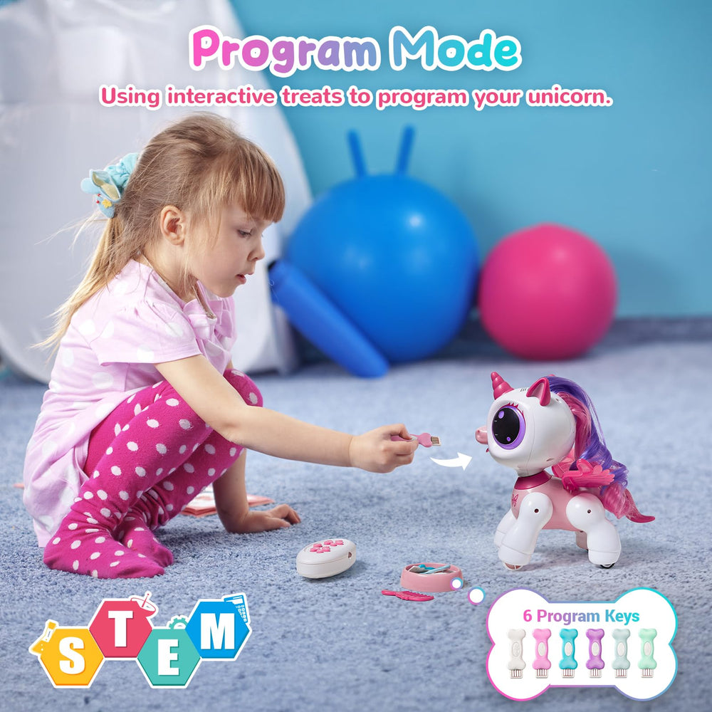 SGILE pink unicorn robot performing neighing and dancing movements