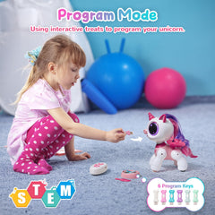 SGILE pink unicorn robot performing neighing and dancing movements