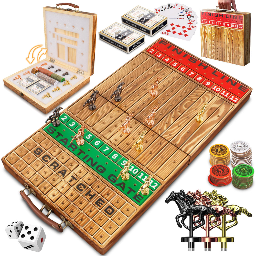 SGJHUI horse race board assembled, showcasing durable solid wood construction for family play