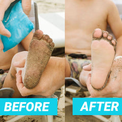 SHAKALO SANDSCREEN activation powder pad ready to lift sand from skin.