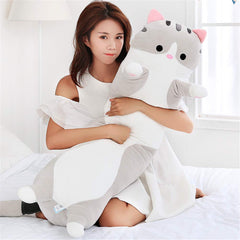Shangman plush cat relaxed on bed inviting sleep and comfort