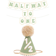 Shanmorine half birthday hat in sage green glitter for adorable milestone photos.