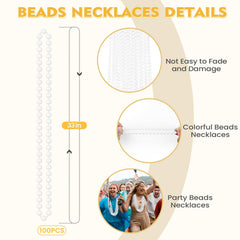 SHAOQINLIN white Mardi Gras beads; 33-inch length ideal for parades and giveaways.