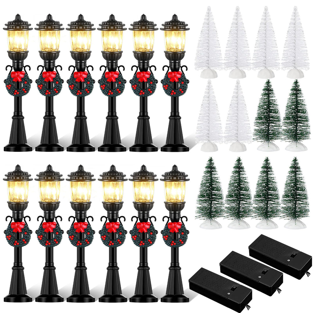 Shappy Christmas lamp post lights a dollhouse street scene