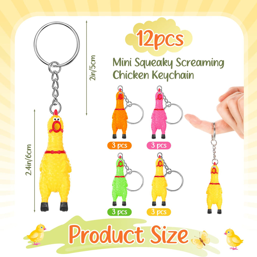 Shappy pink squeaky chicken keychain close-up on a bag adds playful flair.