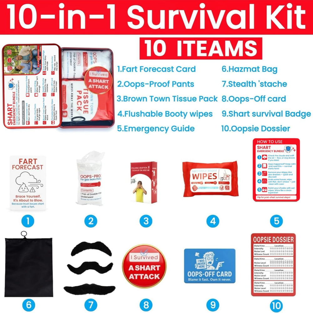 Shart Emergency Bundle fake mustaches for silly disguises and bathroom humor.