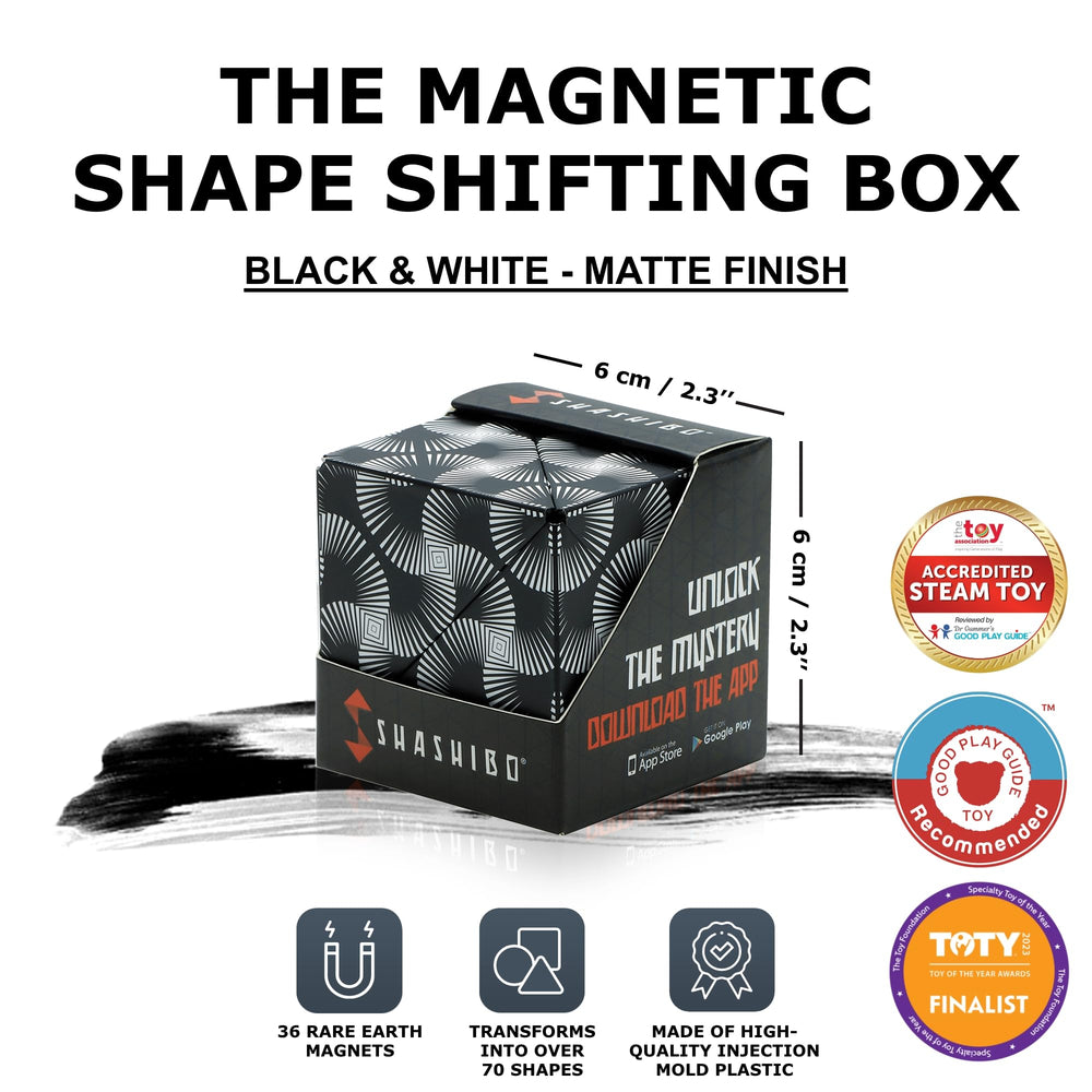Shashibo magnetic cubes connected to form a larger sculpture.