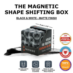Shashibo magnetic cubes connected to form a larger sculpture.