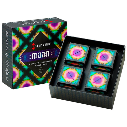 Shashibo Moon shape-shifting box held in hand for focused, tactile play.