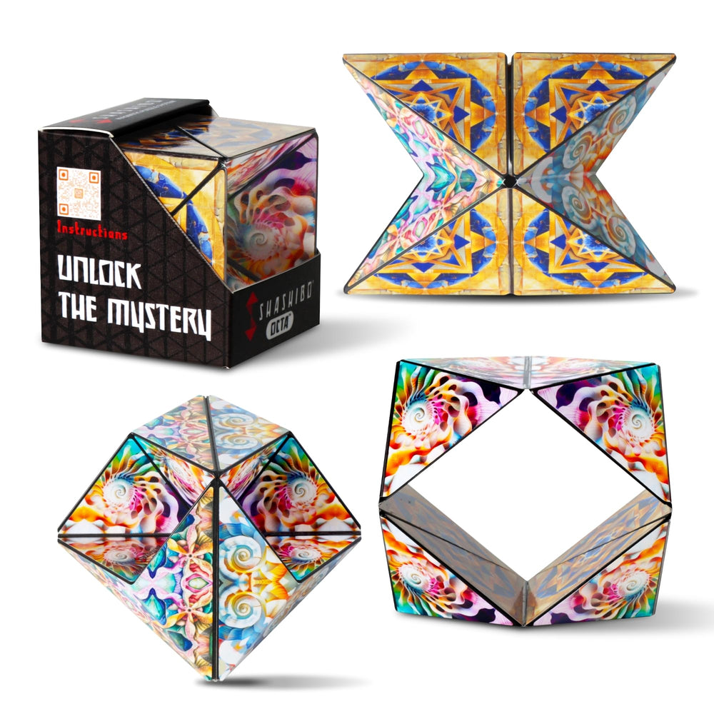 Shashibo Octa magnetic cube in action for focused fidgeting and tactile satisfaction.