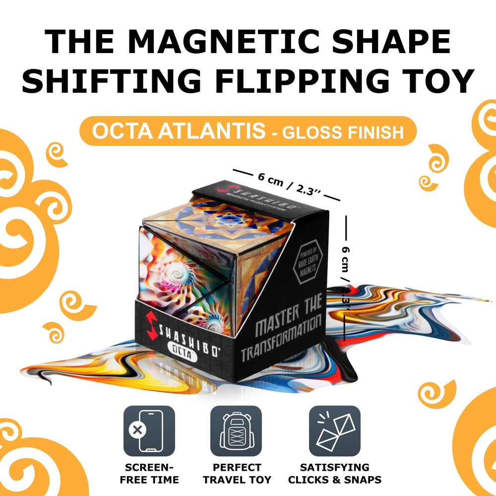 Shashibo Octa twist and click show transforming motion and satisfying feedback.