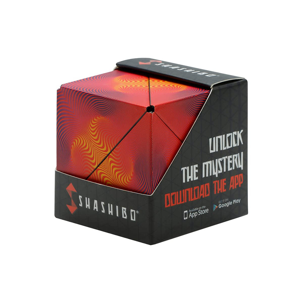 Shashibo shape shifting box closed, compact and tactile for on-the-go fidget play.