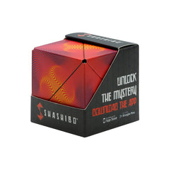 Shashibo shape shifting box closed, compact and tactile for on-the-go fidget play.