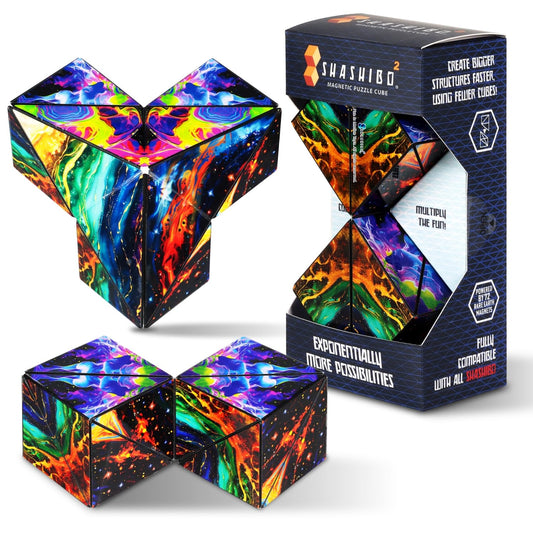 Shashibo Squared front view showing magnetic versatility for shape shifting.