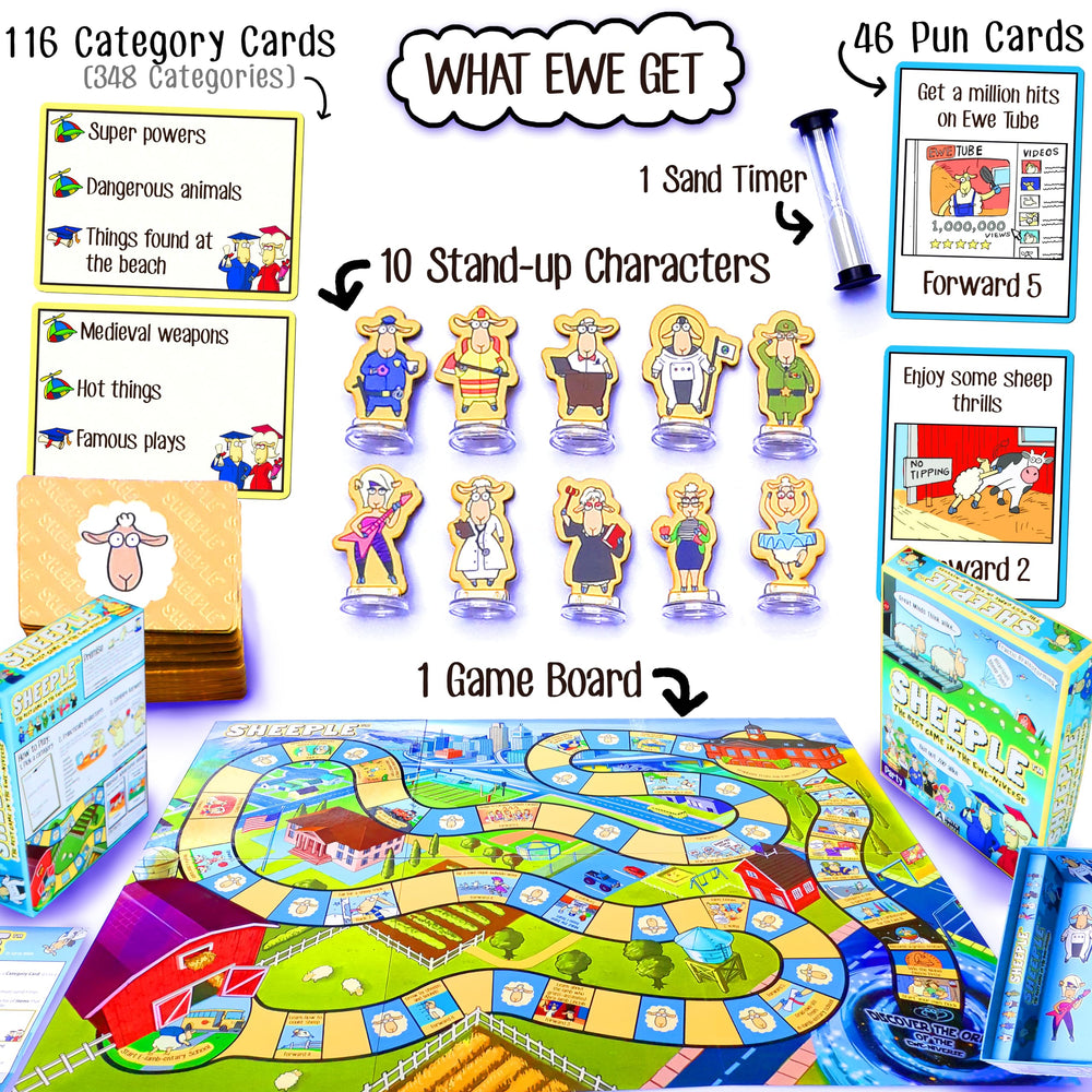 SHEEPLE pun event cards featured, adding playful twists to rounds