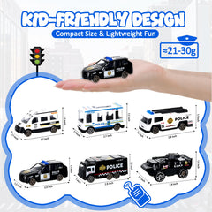Shellvcase six pack of police trucks suits parties and classroom activities.