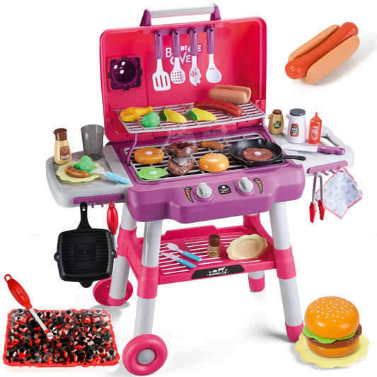 Shemira Kids Grill Playset two-tier design enables spacious pretend grilling.