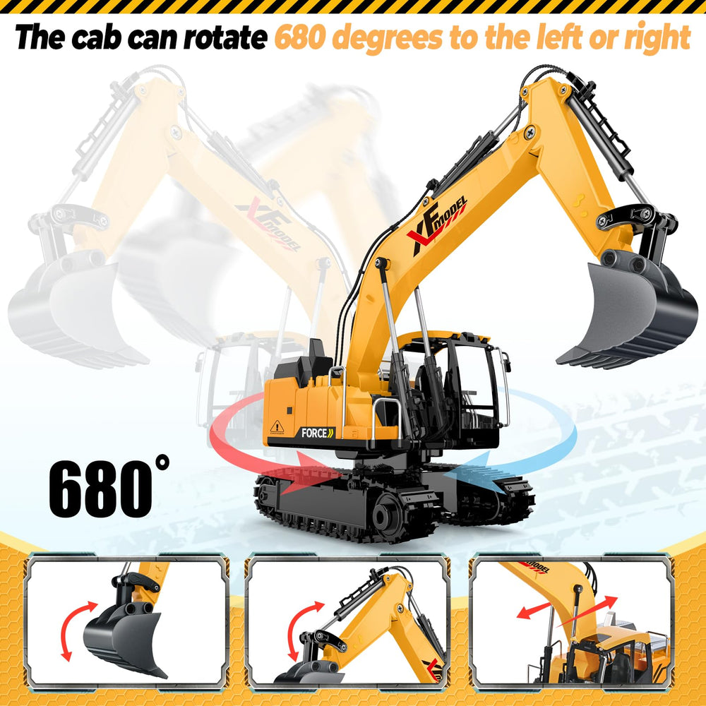 Shemira RC excavator side view showing smooth steering for precise digging