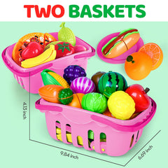 Shemira two storage baskets keep toy food neatly organized and portable.