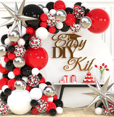 SHERYL DECOR all-in-1 red black white balloon arch kit backdrop setup benefit