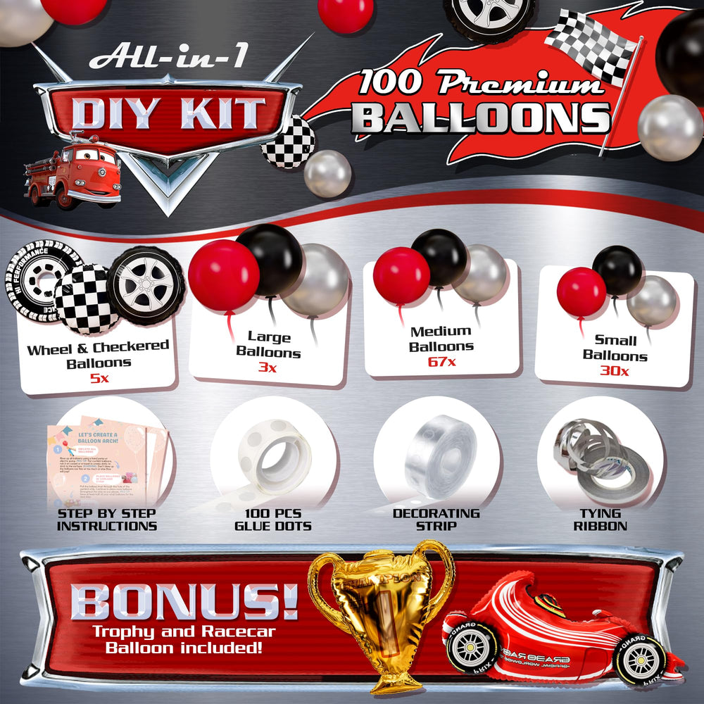 SHERYL DECOR assembled race car balloon arch shows professional look with easy setup