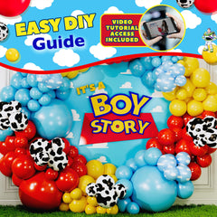 SHERYL DECOR Red yellow and blue balloons form a vibrant Toy Story arch