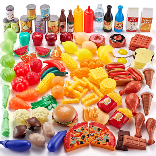 Shimfun play food sets 143pcs variety showcases colorful realistic toys for imaginative play and develops fine motor skills