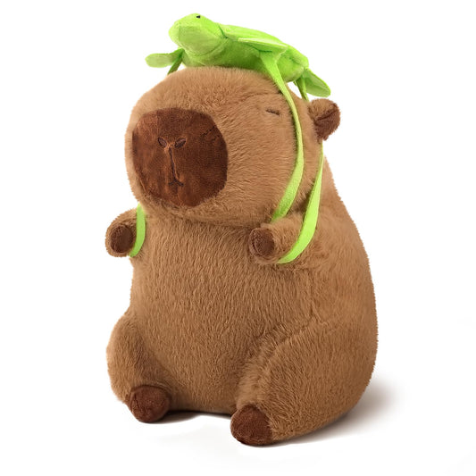 SHINUOER capybara plush with detachable turtle backpack front view, perfect for interactive play and gifting