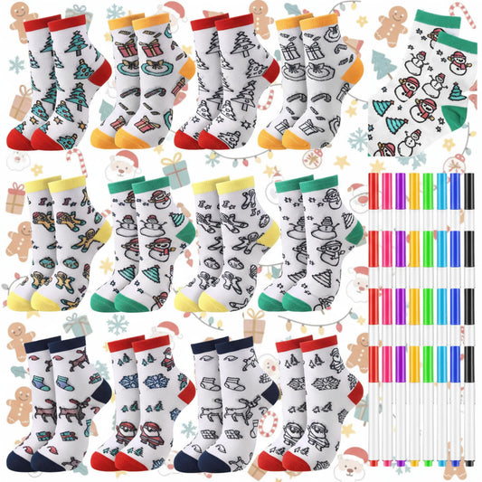 ShinyMatch doodle socks 12-pairs pack, front view, ready for creative drawing.