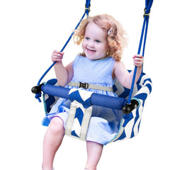 Shker Toddler Swing blue seat provides cozy outdoor play for little ones.