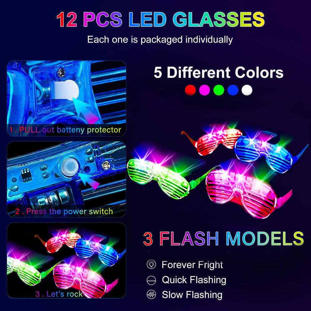 SHQDD neon LED glasses provide bright, hands-free glow for the dance floor.