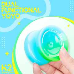 ShungRu Crystal Yoyo K2 in-hand spin with blue-green gradient for smooth practice.