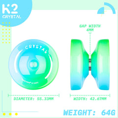 ShungRu Crystal Yoyo K2 close-up showing finger-spin dimple design for longer spins.