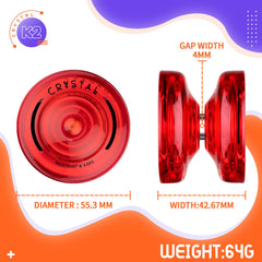 ShungRu K2 Crystal red yoyo side view highlighting compact mid-size design for portability.