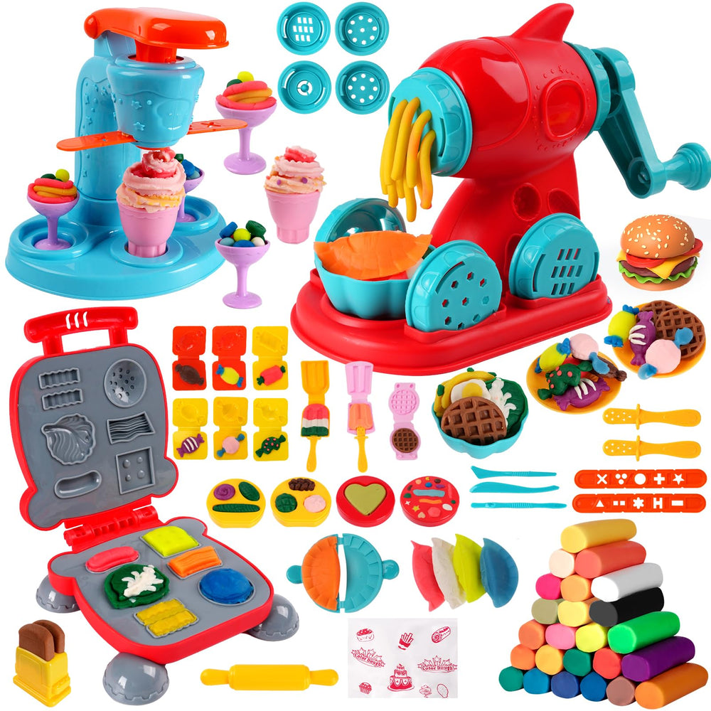 Shunshoon 3-in-1 color dough ice cream maker for pretend dessert play with bright colors.