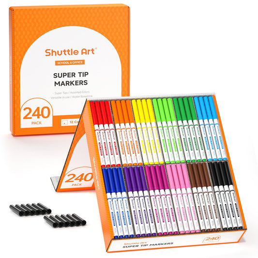 Shuttle Art 240-pack markers boxed for classroom coloring projects