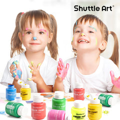 Shuttle Art bright finger paints ready for colorful, creative play.