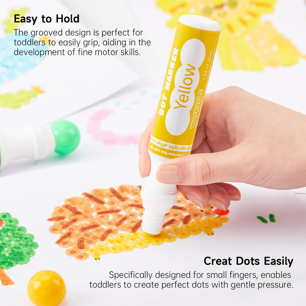 Shuttle Art Dot Makers' easy-grip design helps small hands color confidently.