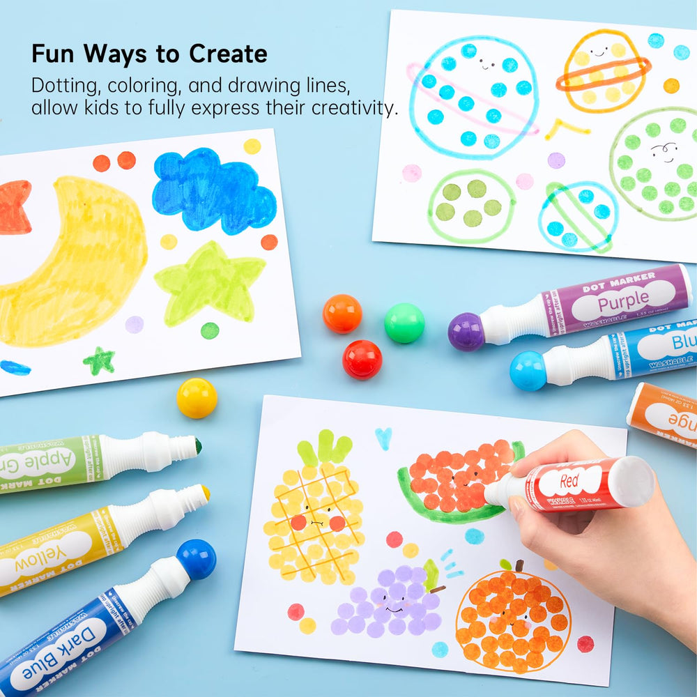 Shuttle Art Dot Makers washable markers simplify cleanup after messy dot art.