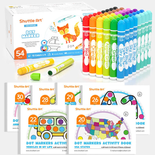 Shuttle Art 48-pack dot markers front view for vibrant kid friendly coloring