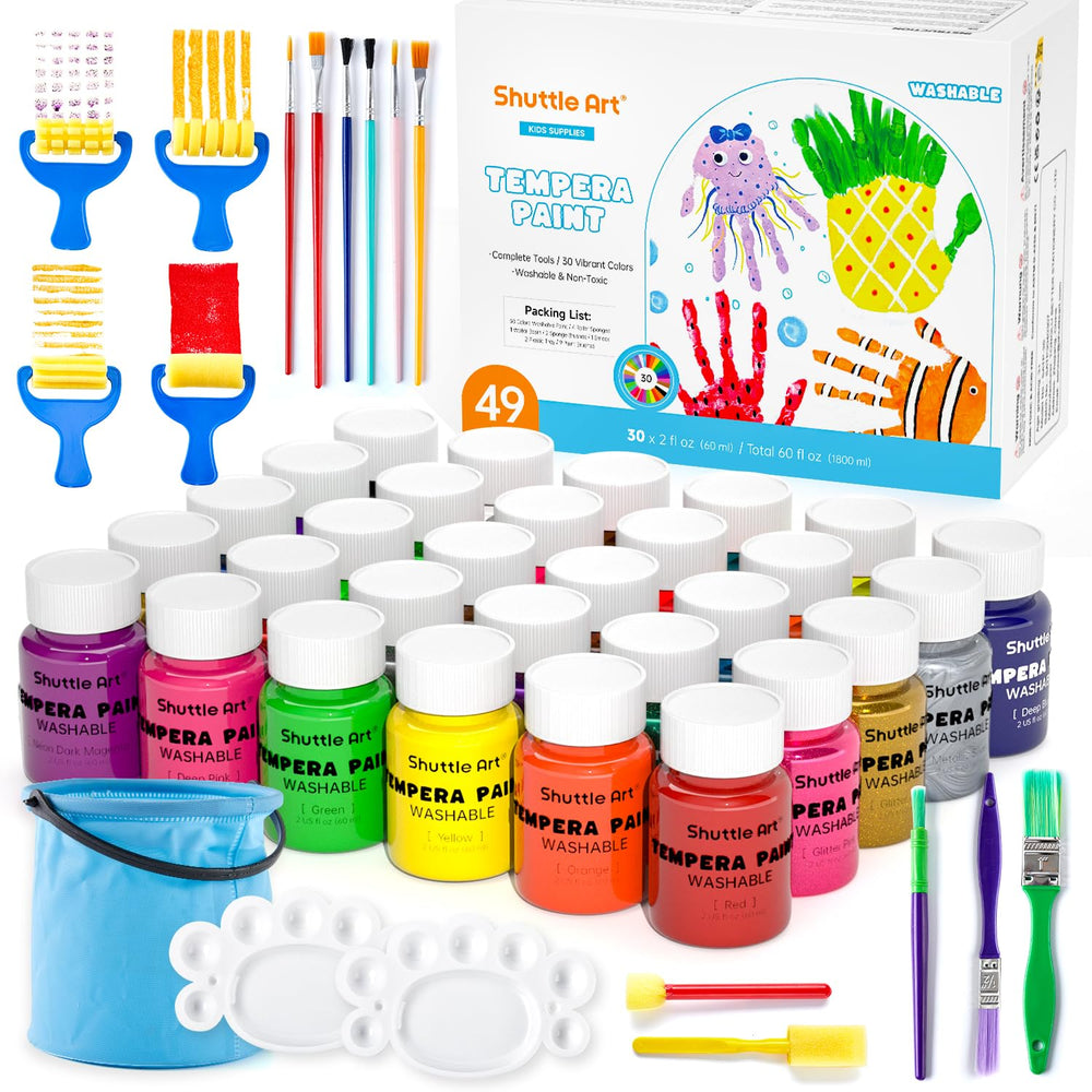 Shuttle Art tempera paint 30 colors in bottles for kids' art and crafts