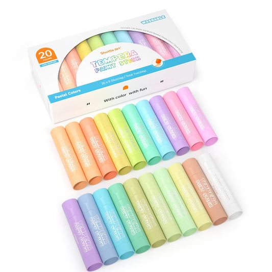 Shuttle Art tempera paint sticks in 20 pastel colors for kids' art projects
