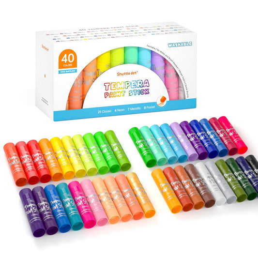 Shuttle Art Tempera paint sticks pack with 40 colors for vibrant classroom art.