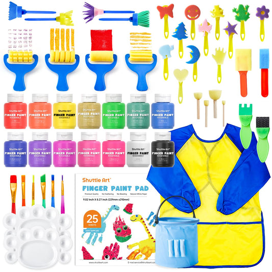 Shuttle Art washable finger paint set with 14 colors in bottles for mess-free art time
