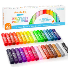 Shuttle Art tempera paint sticks with 32 colors for vibrant kids' art projects.