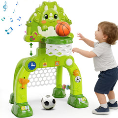 SHXYKZ toddler basketball hoop and soccer goal setup boosts active play and hand-eye coordination.