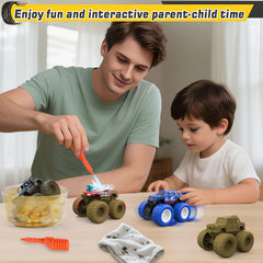 ShyLizard Monster Trucks play encourages hand-eye coordination during pushes and releases.