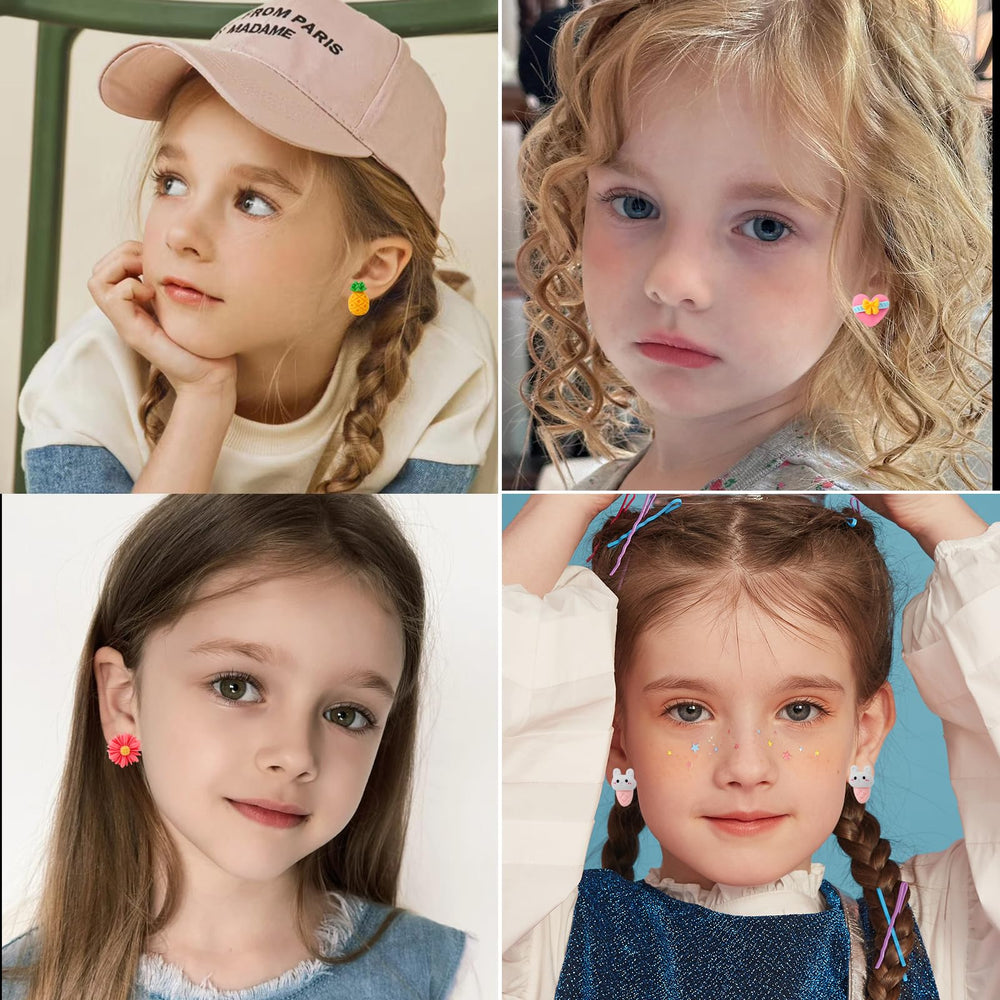 Shyflpopo kids clip-on snow earrings with soft cushion for gentle wear